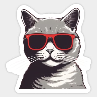 Gray Cat with Shades, Love Cats Sticker